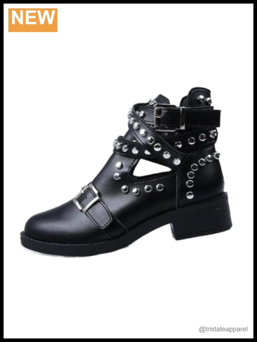 Women's Faux Leather Studded Buckle Strap Ankle Booties - Block Heel